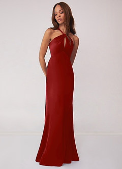 Barbie ♥ Azazie Bridesmaid Dresses Pomegranate Sheath Stretch Satin Dress image4