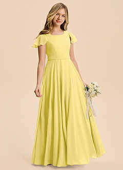 Azazie Cady Junior Canary A-Line Pleated Chiffon Dress image3