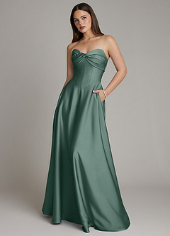 Azazie Meleena Bridesmaid Dresses Eucalyptus A-Line Strapless Stretch Satin Dress image1