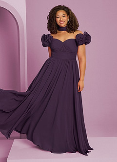 Barbie ♥ Azazie Bridesmaid Dresses Plum A-Line Off the Shoulder Chiffon Convertible Dress image10