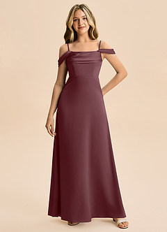 Azazie Lettie Junior A-Linie Schulterfrei Stretch-Satin Kleid Sangria image4