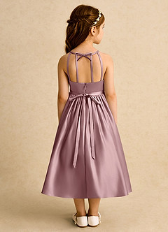 Azazie Indi vestidos de niña de las flores Vestido de Rosa Polvorienta de Satin Mate de Corte En A con Lazo image2