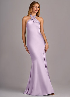 Azazie Lorena Bridesmaid Dresses Frosted Lilac Mermaid Pleated Stretch Satin Dress image3