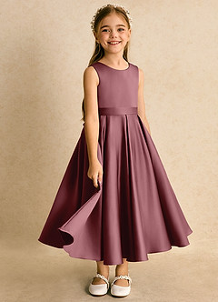 Azazie Junebuj vestidos de niña de las flores Vestido de Rosa Del Desierto de Satin Mate de Princesa con Plisado image2