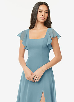 Azazie Bondi Robes de demoiselle d'honneur Robe Trapèze en Mousseline de soie Volant Bleu Maussade image6