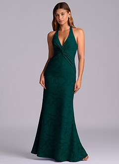 Azazie Valerie Final Sale Pine Mermaid Pleated Floral Burnout Dress image3