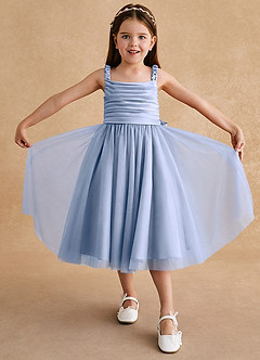 Azazie Gabbie Blumenmädchenkleider A-Linie Plissee Matte Satin Kleid Eis image3