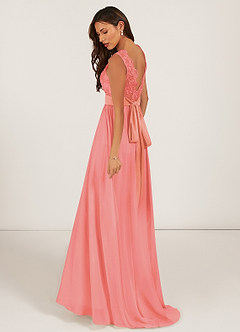 Azazie Gertrude Bridesmaid Dresses Coral A-Line Lace Chiffon Dress image4