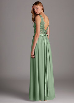 Azazie Elly Bridesmaid Dresses Matcha A-Line Lace Scoop Neck Chiffon Dress image5