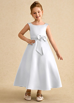 Azazie Eve Flower Girl Dresses White A-Line Pleated Matte Satin Dress image1
