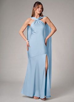 Azazie Kinsley Bridesmaid Dresses Powder Blue Mermaid Side Slit Stretch Satin Dress image5