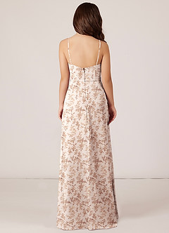 Azazie Kaylee Junior Pink Fern Floral A-Line with Belt Chiffon Dress image2