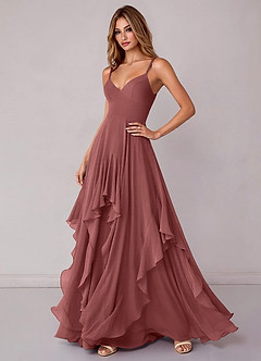 Azazie Zaina 신부 들러리 드레스 A라인 쉬폰 바닥 길이 드레스 image5