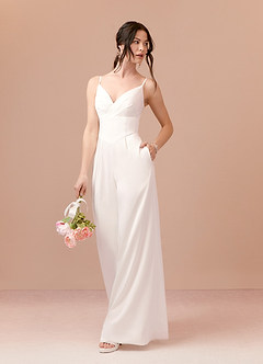 Azazie Ingris Wedding Dresses V-Neck Pleated Lace Crepe Back Satin Jumpsuit image3