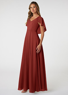 Azazie Jamie Bridesmaid Dresses Terracotta A-Line Chiffon Dress image3