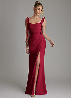 Azazie Jessamine Bridesmaid Dresses Burgundy Mermaid Corset Chiffon Dress image4