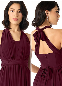 Azazie Louella Final Sale Cabernet A-Line Off the Shoulder Luxe Knit Convertible Dress image3