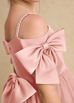Azazie Amie Flower Girl Dresses Rosette A-Line Off the Shoulder Matte Satin Dress image7