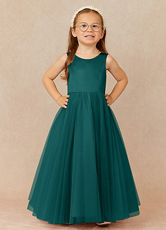 Azazie Muni Flower Girl Dresses Peacock A-Line Bow Tulle Dress image2