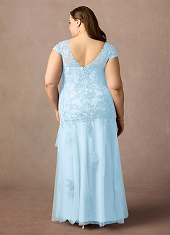 Azazie Romy Mother of the Bride Dresses Sky Blue Mermaid V-Neck Sequins Tulle Dress image8