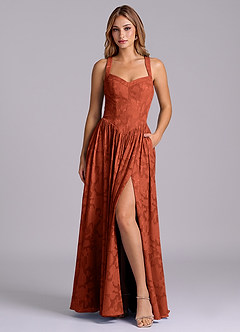 Azazie Francis Bridesmaid Dresses Auburn A-Line Corset Floral Burnout Dress image1