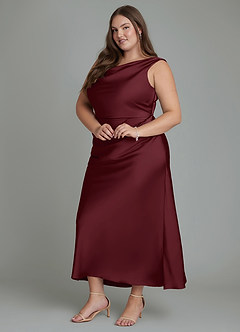 Azazie Kieryn Bridesmaid Dresses Cabernet Mermaid Pleated Stretch Satin Dress image9
