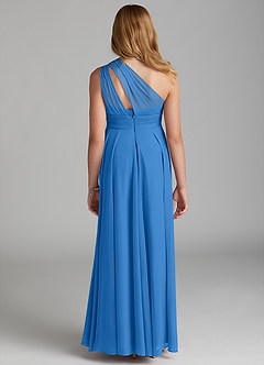 Azazie Charlize Junior Blue Jay A-Line Mesh Dress image2