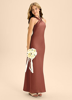 Azazie Doretta Junior Auburn A-Line Pleated Stretch Satin Dress image7