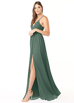 Azazie Aaida Abiti da Damigella Abito A-Line in Chiffon Corsetto Muschio Marino image4