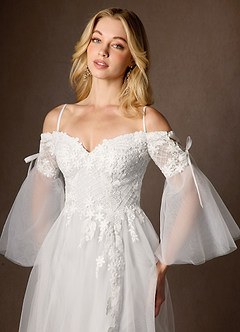 Azazie Stevie Final Sale Diamond White Nude A-Line Off the Shoulder Tulle Dress image4