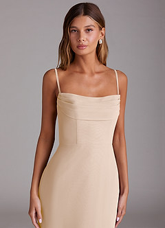 Azazie Saige Robes de demoiselle d'honneur Robe Trapèze Convertible en Mousseline de soie Épaule décolletée Albâtre Blanc image2