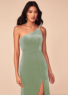 Azazie Kala Bridesmaid Dresses Dusty Sage A-Line One Shoulder Velvet Dress image5
