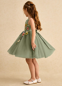 Azazie Prima Flower Girl Dresses Pistachio A-Line Bow Tulle Dress image4
