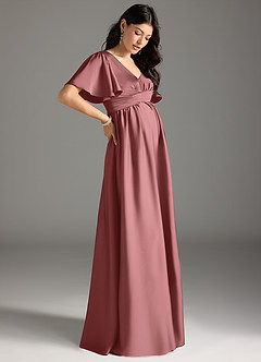 Azazie Verna Abiti da damigella d'onore premaman Abito A-Line Increspato Raso Elasticizzato Floor-Length image6