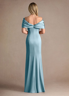 Azazie Auberdeen Mother of the Bride Dresses Moody Blue Mermaid Pleated Stretch Satin Dress image3