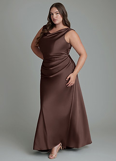 Azazie Kieryn Bridesmaid Dresses Ganache Mermaid Pleated Stretch Satin Dress image11