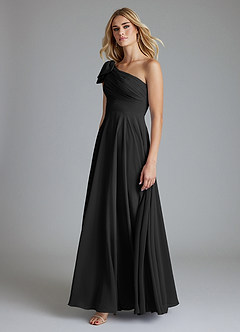 Azazie Elinora Bridesmaid Dresses Black A-Line One Shoulder Chiffon Dress image6