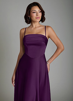 Azazie Odele Bridesmaid Dresses Grape A-Line Strapless Stretch Satin Dress image3