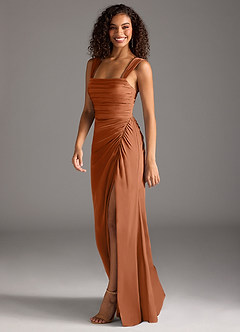 Azazie Jesaphine Bridesmaid Dresses Copper Sheath Bow Stretch Satin Dress image6