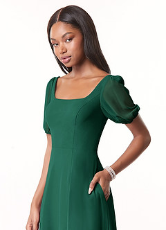 Azazie Alani Bridesmaid Dresses Emerald A-Line Square Neckline Chiffon Dress image4