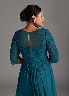 Azazie Mirielle Kleider für die Brautmutter A-Linie Schaufel Spitze Chiffon Kleid Tintenblau image11