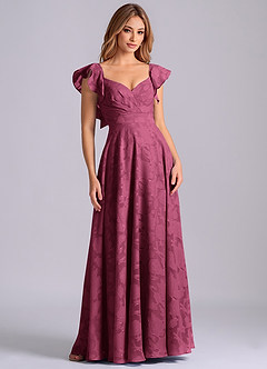 Azazie Leilani Bridesmaid Dresses Mulberry A-Line Sweetheart Neckline Floral Burnout Dress image1