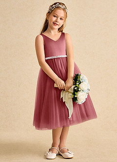 Azazie Firefly Blumenmädchenkleider A-Linie Schleifen Matte Satin Kleid Antike Rose image2