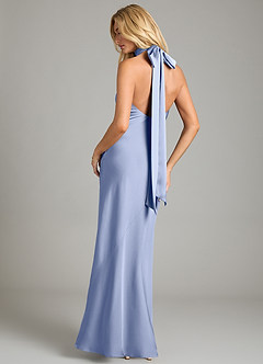 Azazie Velli Vestidos de damas de honor Vestido de Hielo de Satén Elástico de Corte Sirena con Cuello Alto image5