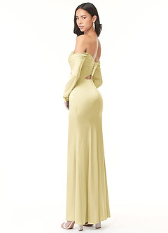 Azazie Hallie Bridesmaid Dresses Lemon Sorbet Mermaid Off-The-Shoulder Long Sleeve Stretch Satin Convertible Dress image6