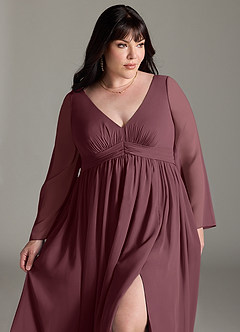Azazie Teton Maternity Bridesmaid Dresses A-Line Long Sleeve Chiffon Floor-Length Dress image12