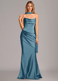 Azazie Pelagia Suknie dla druhen Syrena Gorset Satyna elastyczna Do ziemi Sukienka image3