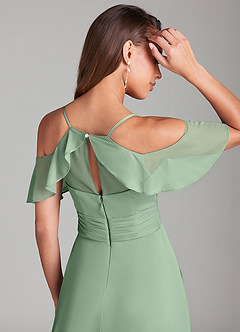 Azazie Dakota Bridesmaid Dresses Matcha A-Line Off the Shoulder Mesh Dress image2