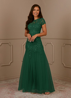 Azazie Laurie Mother of the Bride Dresses Dark Green Mermaid Scoop Sequins Tulle Dress image4