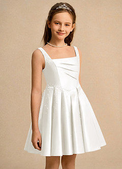 Azazie Jello Junior Formal Flower Girl Dresses Ivory Ball-Gown Pleated Matte Satin Dress image3
